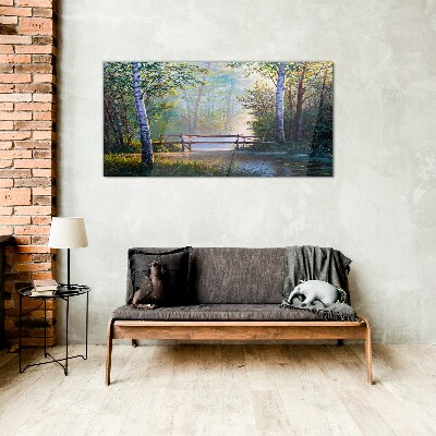 Tableau photo sur verre Un pont dans un paysage forestier