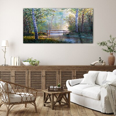 Tableau photo sur verre Un pont dans un paysage forestier