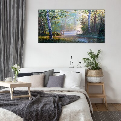Tableau photo sur verre Un pont dans un paysage forestier