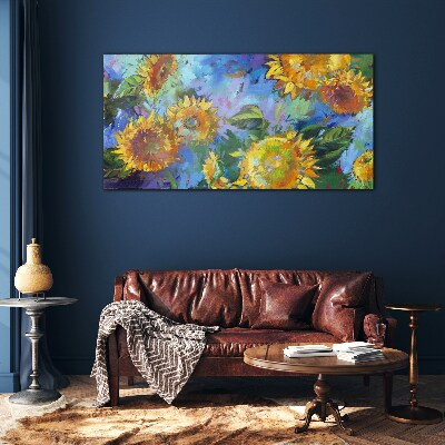 Tableau photo sur verre Tournesols dans une composition colorée