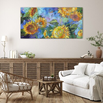 Tableau photo sur verre Tournesols dans une composition colorée