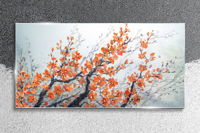 Tableau en verre Une explosion florale dans les tons orange
