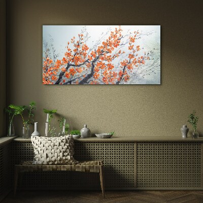 Tableau en verre Une explosion florale dans les tons orange