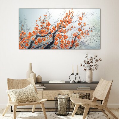 Tableau en verre Une explosion florale dans les tons orange