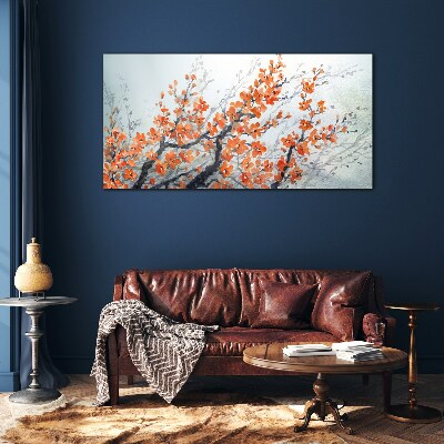 Tableau en verre Une explosion florale dans les tons orange