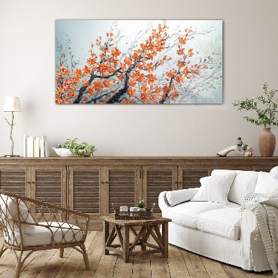 Tableau en verre Une explosion florale dans les tons orange