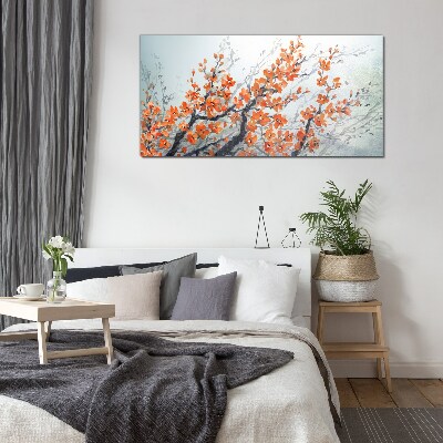 Tableau en verre Une explosion florale dans les tons orange