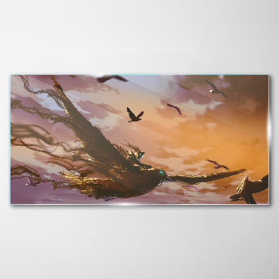 Tableau verre imprimé Vol d'oiseaux au soleil couchant