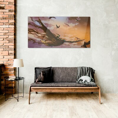 Tableau verre imprimé Vol d'oiseaux au soleil couchant