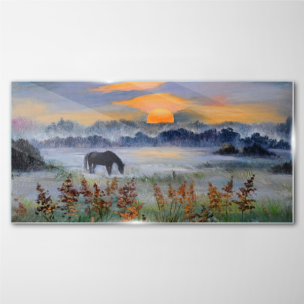 Tableau sur verre Une matinée tranquille au bord du lac
