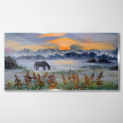 Tableau sur verre Une matinée tranquille au bord du lac