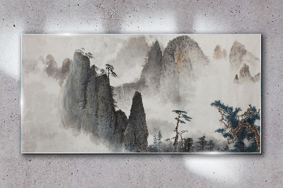 Tableau en verre Paysage de montagne dans un paysage brumeux