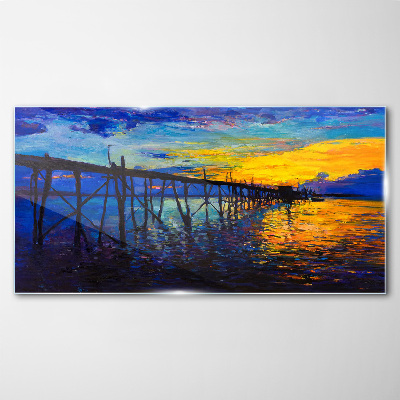 Tableau imprimé sur verre Coucher de soleil sur la jetée
