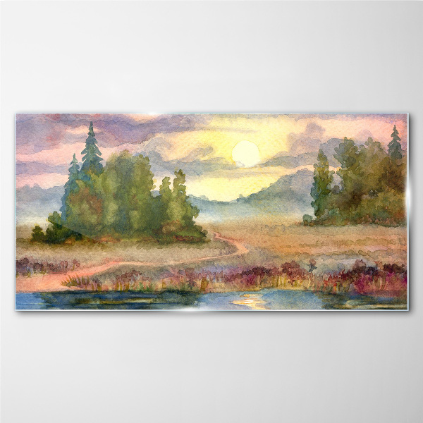 Tableau sur verre Une matinée tranquille au bord du lac