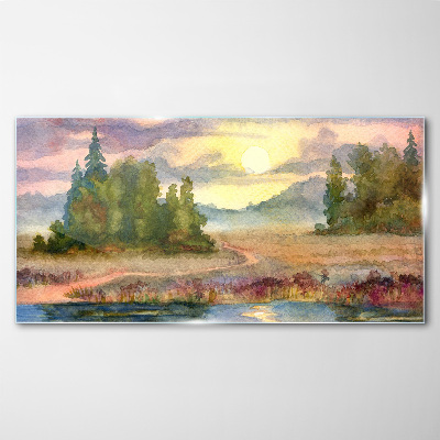 Tableau sur verre Une matinée tranquille au bord du lac