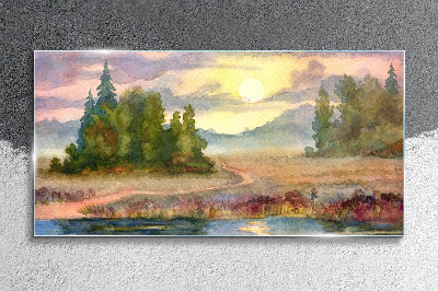 Tableau sur verre Une matinée tranquille au bord du lac