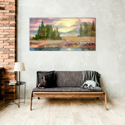 Tableau sur verre Une matinée tranquille au bord du lac