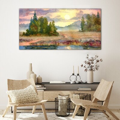 Tableau sur verre Une matinée tranquille au bord du lac