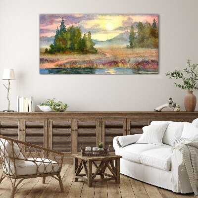 Tableau sur verre Une matinée tranquille au bord du lac