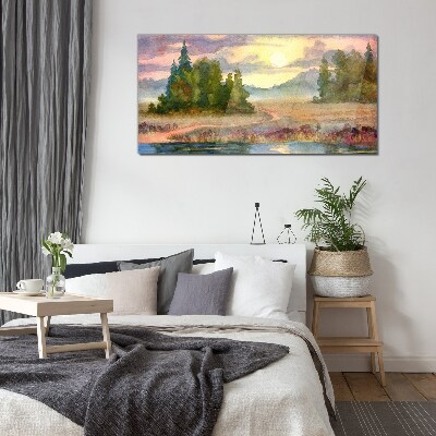 Tableau sur verre Une matinée tranquille au bord du lac