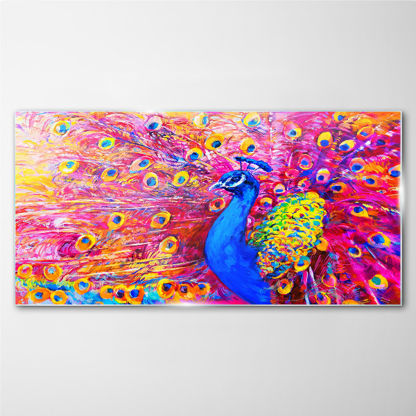 Tableau verre imprimé Un paon coloré dans la lueur printanière