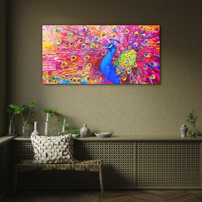 Tableau verre imprimé Un paon coloré dans la lueur printanière