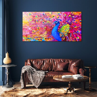 Tableau verre imprimé Un paon coloré dans la lueur printanière