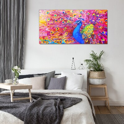 Tableau verre imprimé Un paon coloré dans la lueur printanière