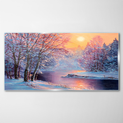 Tableau photo sur verre Paysage d'hiver au lever du soleil