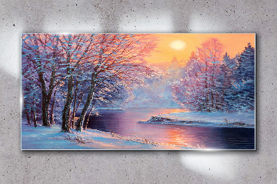 Tableau photo sur verre Paysage d'hiver au lever du soleil