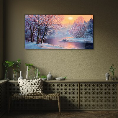 Tableau photo sur verre Paysage d'hiver au lever du soleil