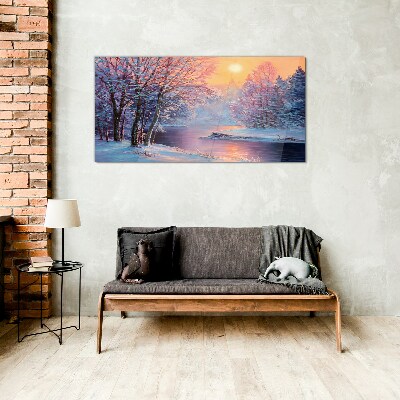 Tableau photo sur verre Paysage d'hiver au lever du soleil