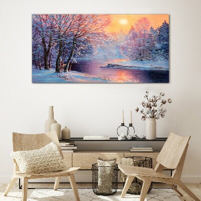 Tableau photo sur verre Paysage d'hiver au lever du soleil