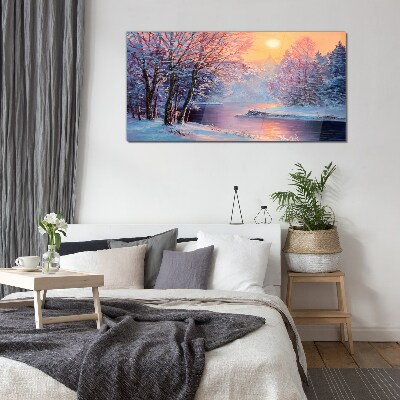 Tableau photo sur verre Paysage d'hiver au lever du soleil