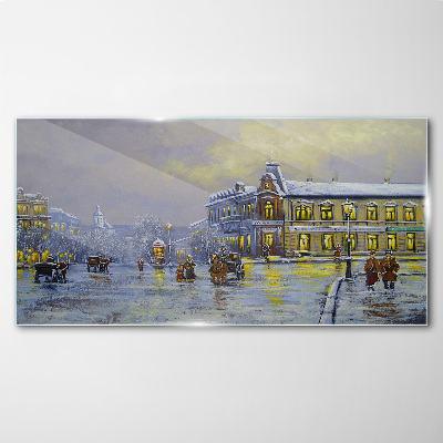 Tableau sur verre Une soirée d'hiver en ville