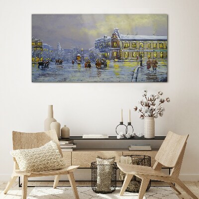 Tableau sur verre Une soirée d'hiver en ville