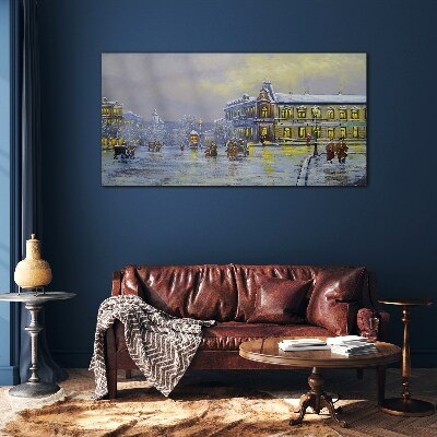 Tableau sur verre Une soirée d'hiver en ville