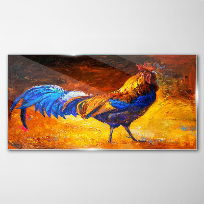 Tableau verre imprimé Un coq coloré sur fond de feu