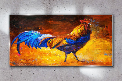 Tableau verre imprimé Un coq coloré sur fond de feu