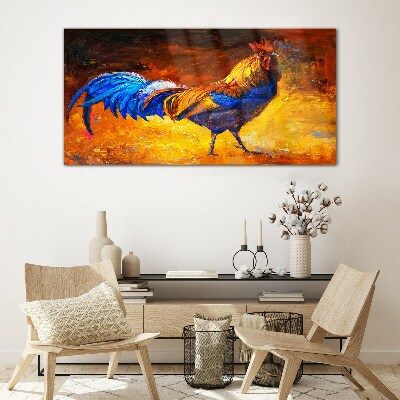 Tableau verre imprimé Un coq coloré sur fond de feu