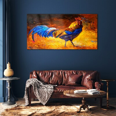 Tableau verre imprimé Un coq coloré sur fond de feu