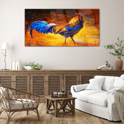 Tableau verre imprimé Un coq coloré sur fond de feu