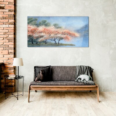 Tableau verre imprimé Arbres de printemps aux couleurs pastel