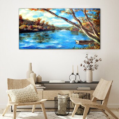 Tableau imprimé sur verre Un paysage paisible au bord de la rivière