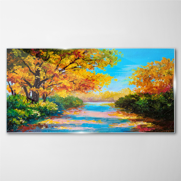 Tableau sur verre Automne doré au bord de la rivière