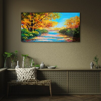 Tableau sur verre Automne doré au bord de la rivière