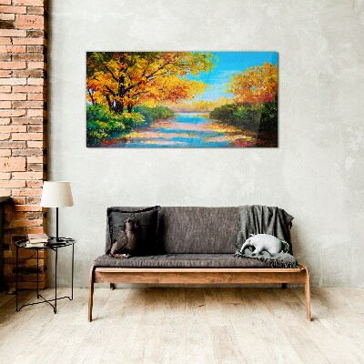 Tableau sur verre Automne doré au bord de la rivière