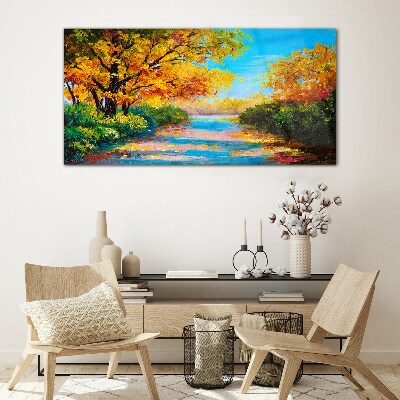 Tableau sur verre Automne doré au bord de la rivière