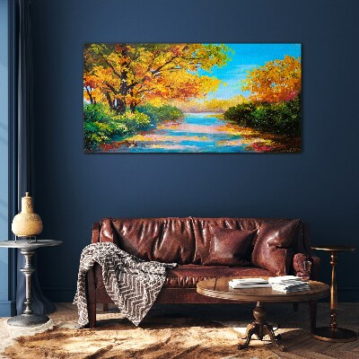 Tableau sur verre Automne doré au bord de la rivière