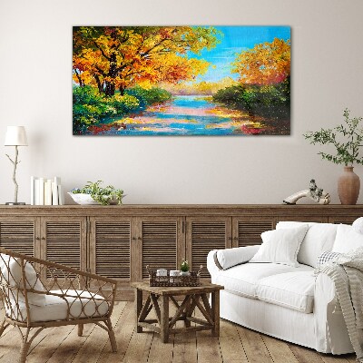 Tableau sur verre Automne doré au bord de la rivière